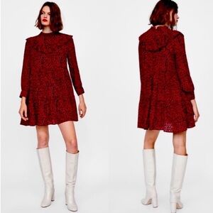 Zara Red Long Sleeve Floral Dress